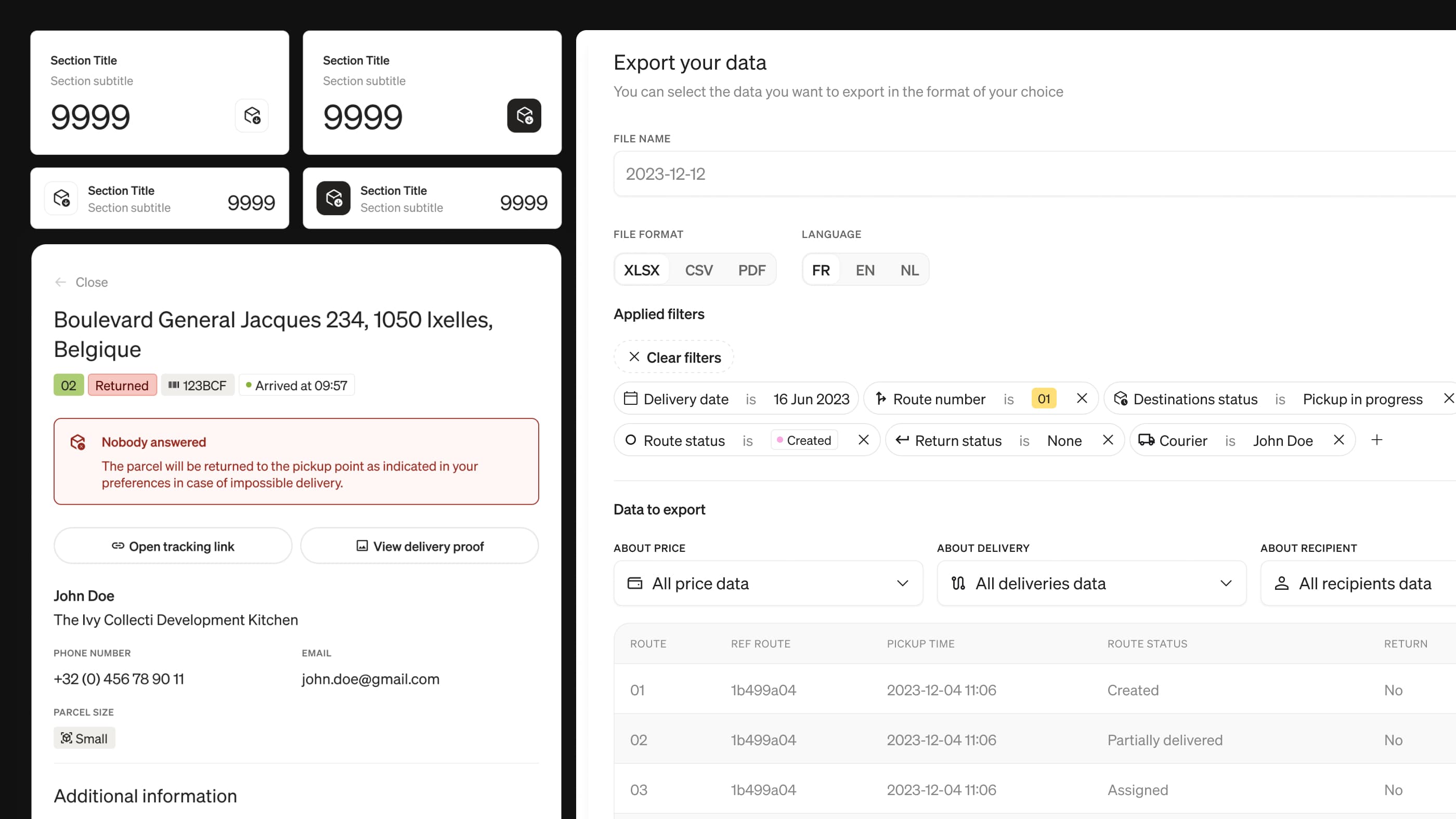 Overview mockup of the Shippr customer platform