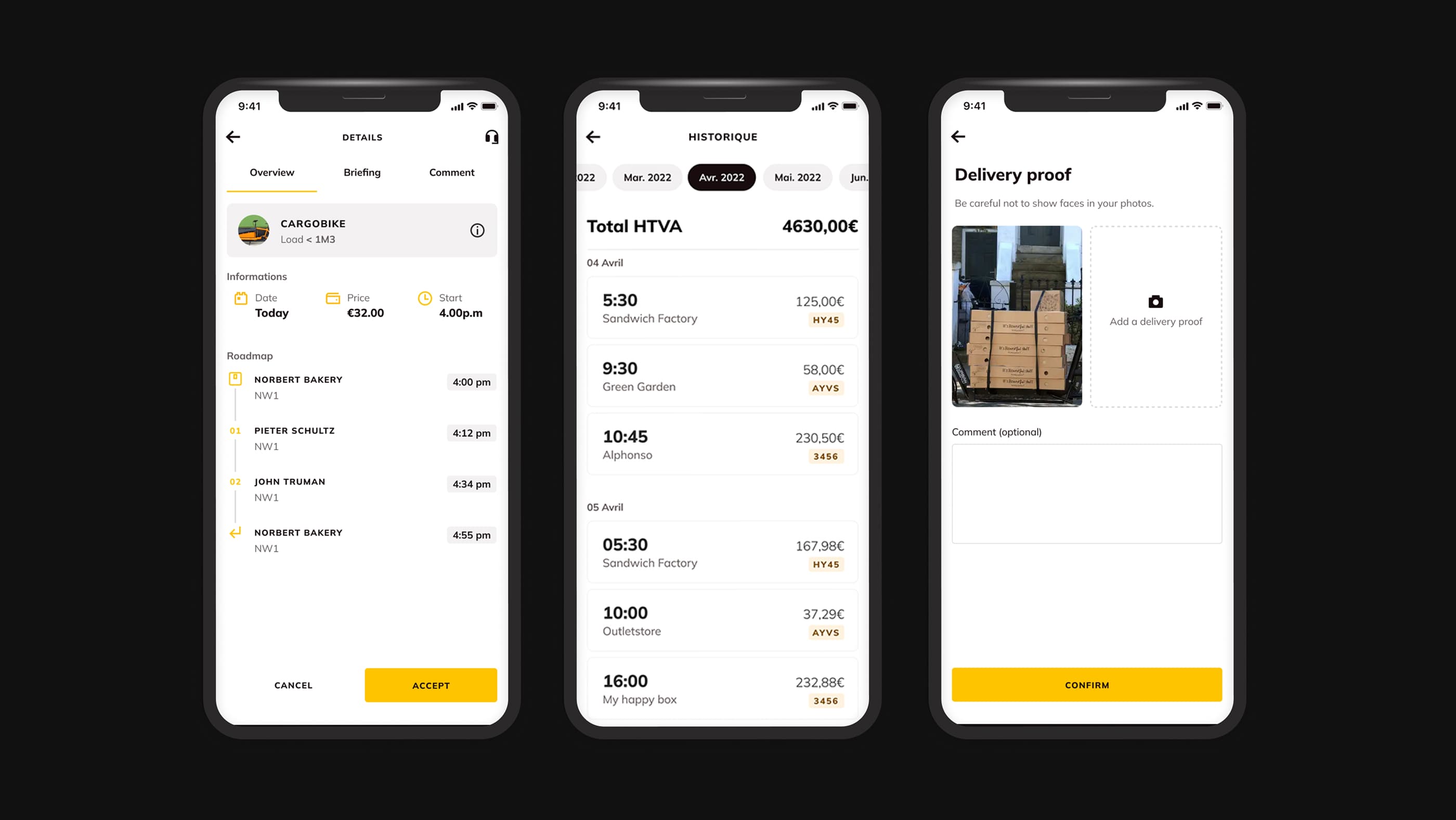 Overview of the courrier app